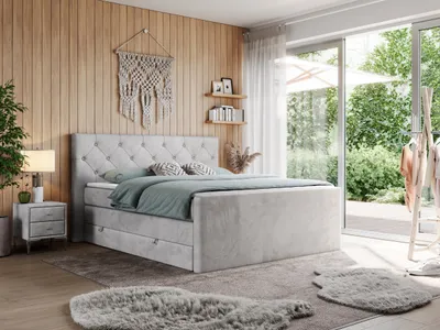 Produktbild von Doppelbett mit Multipocket-Matratze und Topper, boxspringbett mit Bettkästen - KING VELEN - 140x200cm - Hellgrau - H3