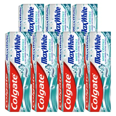 Immagine prodotto di Colgate | Max White White Crystals – Dentifricio – 100 ml – 7 pezzi – Con microcristalli – Per un sorriso curato – Protezione contro la carie
