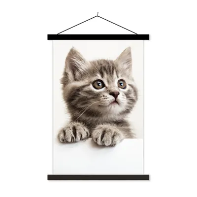 Produktbild von MuchoWow® Textilposter Katze - Grau - Tiere 60x90 cm mit schwarzem Rahmen - Poster Wohnzimmer