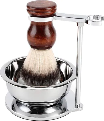 Produktbild von Rasiererhalter aus Edelstahl, Rasierschale mit Rasierpinsel, kompatibel mit Gillette Fusion, Doppelklingen-Sicherheitsrasierern und Systemrasierern