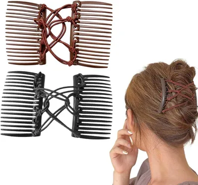 Produktbild von Set mit 2 elastischen Doppelkamm-Haarspangen, magische Haarkämme für dickes Haar, Vintage-Stil, verstellbar