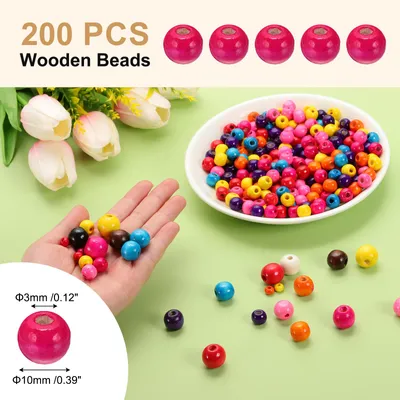 Produktbild von 10mm Holzperlen fš¹r Bastelarbeiten, 200 Stš¹ck runde Perlen lose Abstandshalterperlen fš¹r Makramee-Schmuckarmband DIY handgefertigte Dekoration, Rosarot