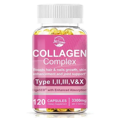 Produktbild von Collagen Complex 3300mg (120 Kapseln) Nahrungsergänzungsmittel, Knochen, Gelenke, Haut, Haar, Nägel, Anti-Aging, Körpergesundheit