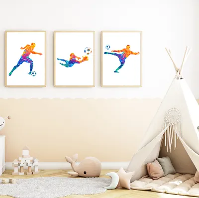 Produktbild von Farbenfrohe Fußballspieler 3er Set Kinderzimmer Fußball Bilder DIN A4 Poster Babyzimmer Wandbilder Dekoration