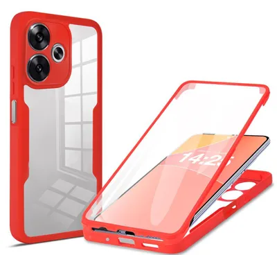 Produktbild von 360 Grad Rundum Schutz Handyhülle für Xiaomi Redmi 13 Full Cover Vollschutz Case Farbe: Rot