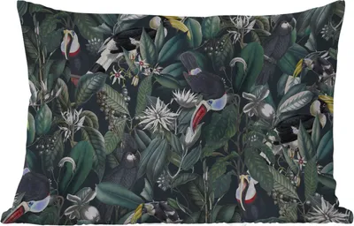 Produktbild von MuchoWow® Outdoor Kissen - Blumen - Tukan - Blätter - 60x40 cm - Wetterfest - Lounge Kissen - Zierkissen - Kissen für Innenräume