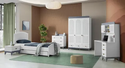 Produktbild von Komplett Jugendzimmer Kinderzimmer Set Kleiderschrank Kommode Schreibtisch 5tlg.