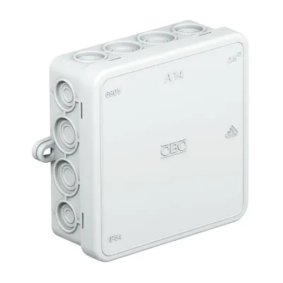 Produktbild von OBO A 14 Kabelabzweigkasten 100x100x38 PE lichtgrau RAL7035 2000378
