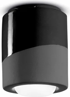 Produktbild von Deckenleuchte Aufputz Keramik E27 Ø 12,5 cm rund Schwarz Retro Design Keramikleuchte