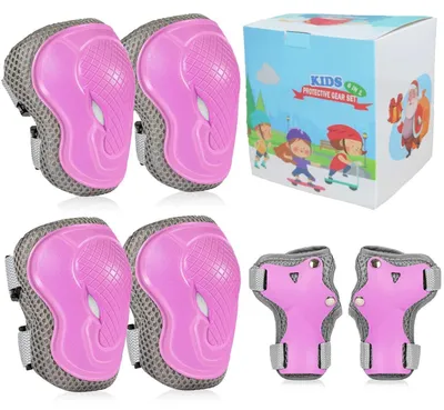 Image de Équipement de protection pour enfants, de 2 à 10 ans : protège-genoux, protège-coudes, protège-poignets, couleur violette