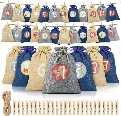 Produktbild von Adventskalender zum Befüllen - Groß - 24 Adventskalender-Säckchen mit Zahlen - Adventssäckchen - Weihnachtskalender zum Selbstbefüllen