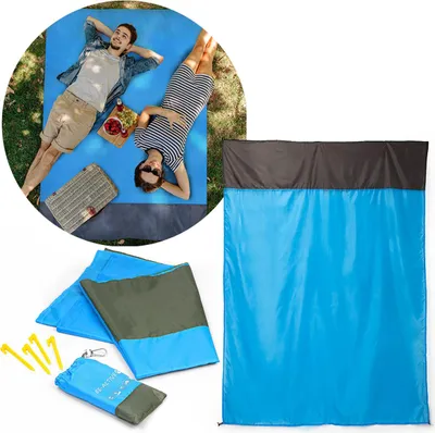 Produktbild von Strandmatte Leicht und Wasserdicht 140 x 200 cm Faltbare Picknickdecke für Camping Wandern Strand Blau