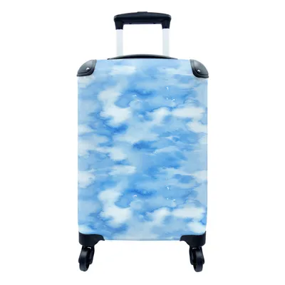 Produktbild von MuchoWow® Koffer Handgepäck Trolley Rollkoffer Kleine Reisekoffer mit 4 Rollen - Aquarell - Abstrakt - Blau - Muster - Cabin Size < 55x40x23 cm & 55x40x20 cm - Fotokoffer - Kabinenkoffer - Boardgepäck - Reise-Box - Reisekoffer - Reisegepäck - Koffer mit Bild - Trolley für Kinder