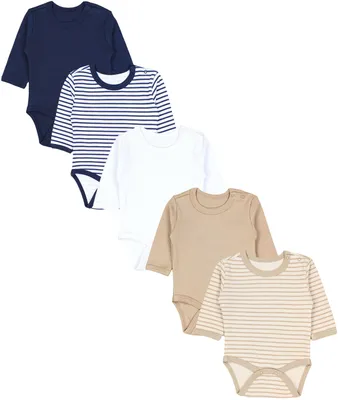 Produktbild von TupTam Langarmbody 5er Set - 100% Baumwolle, , Farbe: Streifenmix Beige Blau, Größe: 68