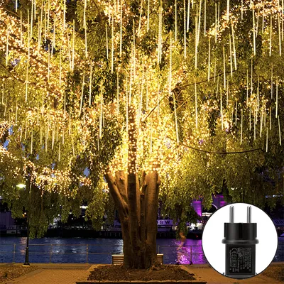 Produktbild von 288 LED Eiszapfen Lichterkette Meteorschauer Regen Lichter Innen Garten Weihnachten Deko, Warmweiß, 50cm