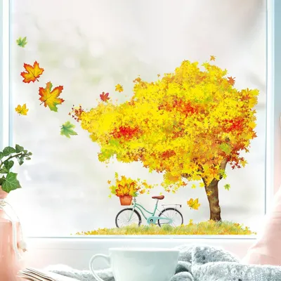 Produktbild von Fensteraufkleber Herbstbaum und bunte Blätter für Kinderzimmer