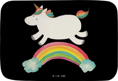 Produktbild von Mr. & Mrs. Panda Badezimmerteppich Einhorn Regenbogen - Schwarz - Geschenk, duschmatte, badezimmermatte, Glitzer, Einhornpower, Unicorn, Teppich Bad, Erwachsenwerden