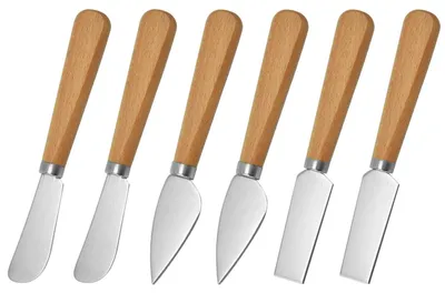 Käse-Messer-Set, 6 Stück, Edelstahl, Holzgriff, 16,3–17,2 cm