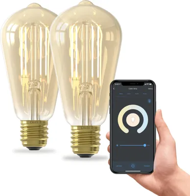 Produktbild von Calex Smart LED Lampe, E27, ST64, Gold Filament, warmweißes Licht, dimmbar, WLAN App- & Sprachsteuerung, 2er Pack