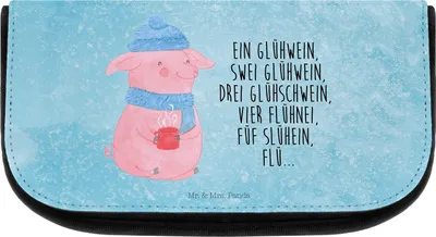 Produktbild von Mr. & Mrs. Panda Kosmetiktasche Schweinchen Glühwein - Eisblau - Geschenk, Kulturbeutel, Spruch, schmink organizer, Waschbeutel, Weihnachtsmarkt, Weihnachten, Betrunken