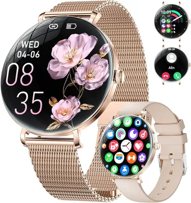 Smartwatch Ultradünn,1.43" Sphärischem AMOLED Smart Watch mit Bluetooth Anrufe,Uhr mit 120+ Sportmodi Pulsuhr Schlafmonitor Schrittzähler,Armbanduhr