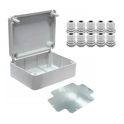 Produktbild von ARLI SET: Abzweigdose  IP67 Aufputz 190 x 145 x 80 mm inkl. Montageplatte + 10x Kabelverschraubungen M12 x 1,5 mm