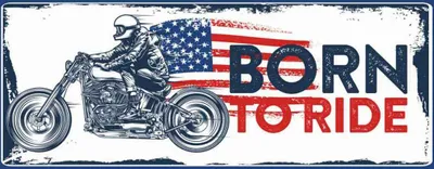 Produktbild von vianmo Holzschild 10x27 cm Biker Born to Ride USA Motorcycle