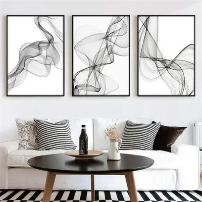 Productafbeelding van Set van 3 designposters, zwart - Wit, moderne canvasafbeeldingen, abstracte wandafbeeldingen, kunst line