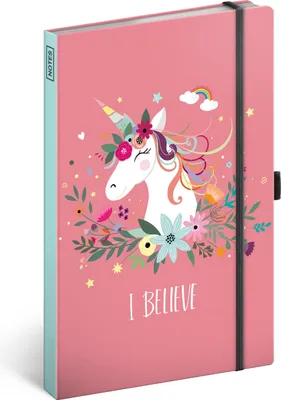 Produktbild von Notizbuch mit Gummiband liniert - Notizblock für Frauen und Mädchen - Tagebuch Journal Notebook für Schule und Arbeit (Einhorn)