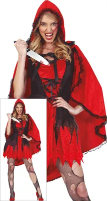 Productafbeelding van Sprookjesfiguur, Halloween, rode kap, heksen kostuum, fantasie, maat: 42 - 44 (L), kleur: rood