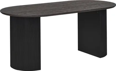 Produktbild von BELIANI Esstisch Schwarz 180 x 90 cm MDF Tischplatte Oval Geriffelte Beine Minimalistischer Stil Modernes Design Esszimmermöbel