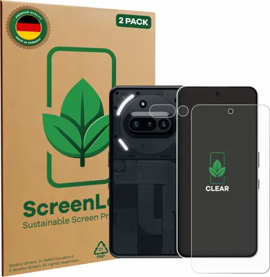 Produktbild von 2x ScreenLeaf Schutzfolie für Nothing Phone (3a) (Display+Kamera) nachhaltiger Displayschutz Display Schutz Folie Klar Transparent