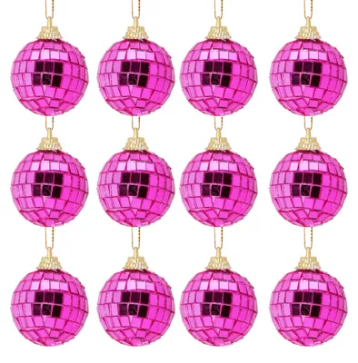 12 Mini-Spiegeldiscoballen 40 mm – Weihnachtsbaumdeko Rosa