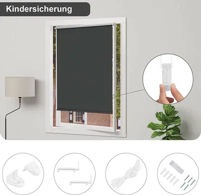 Produktbild von WOLTU Verdunklungsrollo Thermorollo Klemmfix ohne Bohren Anthrazit : Anthrazit 95X160cm(BxH) Größe: 95X160cm(BxH)