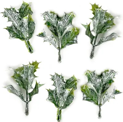 Image de Décoration de feuilles de houx blanchies, 7 cm, 6 pièces.
