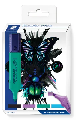 Obrázek produktu pro Staedtler 364 C4 E1, 4 kusů, Černá, Modrá, Tyrkysová, Fialová, Rozšířený hrot, 1 mm, 5 mm, Inkoust na vodní bázi