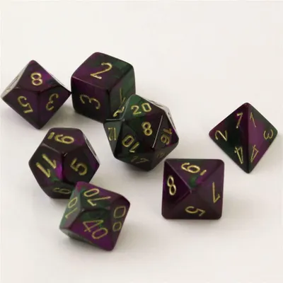 Produktbild von Chessex Gemini Grün-Lila/Gold Polydice Würfel Set 7 Stück