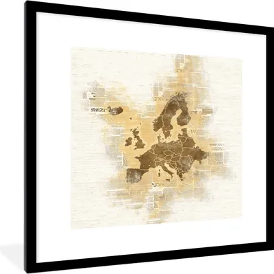 Produktbild von MuchoWow® MuchoWow® Gerahmtes Poster Europa - Karten - Papier - Aquarell 40x40 cm - Poster mit zchwarzem Bilderrahmen - Poster - Plakat im Rahmen