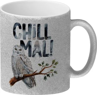 Produktbild von Entspannte Schneeeule Chill mal Glitzer-Kaffeebecher