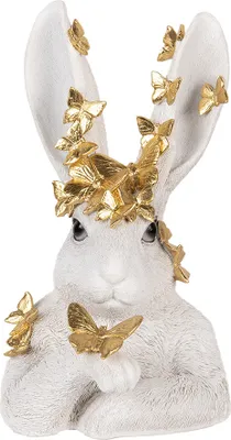 Image de Clayre & Eef Figurine de décoration Lapin 21x20x34 cm Blanc Plastique