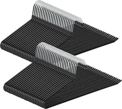Produktbild von PolkaHome® Kleiderbügel für Hosen, 50 Stück, Metall, 38 x 13 cm, rutschfest, platzsparend, offene Enden, Schwarz
