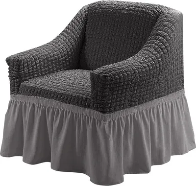 Image de Tissu Seersucker Housse de canapé avec jupe, protection de meuble, style campagnard pour 1place, deux-gris