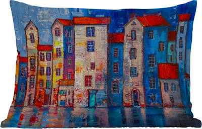 Produktbild von MuchoWow® Outdoor Kissen - Malerei - Architektur - Ölgemälde - Wasser - 60x40 cm - Wetterfest - Lounge Kissen - Zierkissen - Kissen für Innenräume