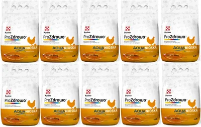 A collage of ten bags of Purina ProZdrowo Aqua Nioska feed.