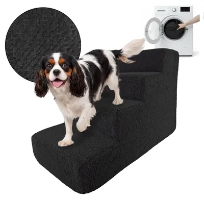 Produktbild von Muralo Treppe für Hund und Katze Rampe HUNDETREPPE Treppe für Haustiere 4 Stufen Schwarz Bouclé Stoff