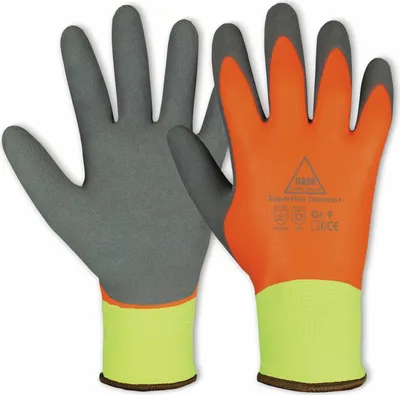 A pair of work gloves is shown against a white background.