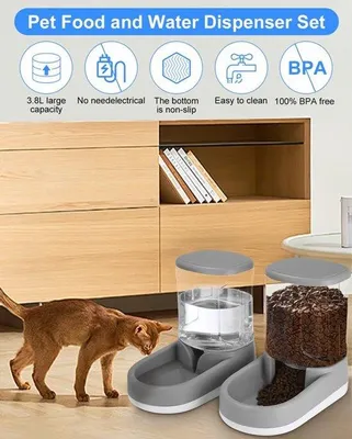 Produktbild von Automatische Futter- und Wasserspender für Hunde, Katzen, 2 X 3.8 L