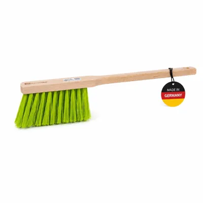 Produktbild von Qualitäts Handfeger 43cm Lang grüne Kunststoff Borsten neongrün Garten-Handbesen Gartenbesen Langstielbesen für draussen Holzgriff