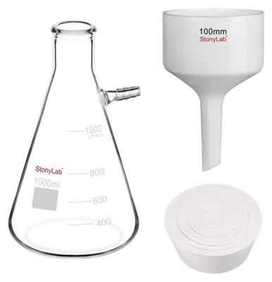Büchnertrichter-Set, Porzellan, 100 mm, 1 L Glasflasche, Filteradapter
