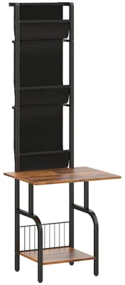 Obrázek produktu pro Regál na CD s 3 látkovými přihrádkami a pracovní deskou | Barva: Rustikální hnědá | Rozměry: 48,5 x 50 x 144 cm